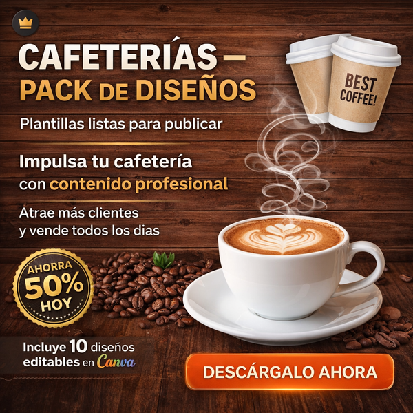 Cafeterias – Listas para Publicar, pack incluye 10 plantillas