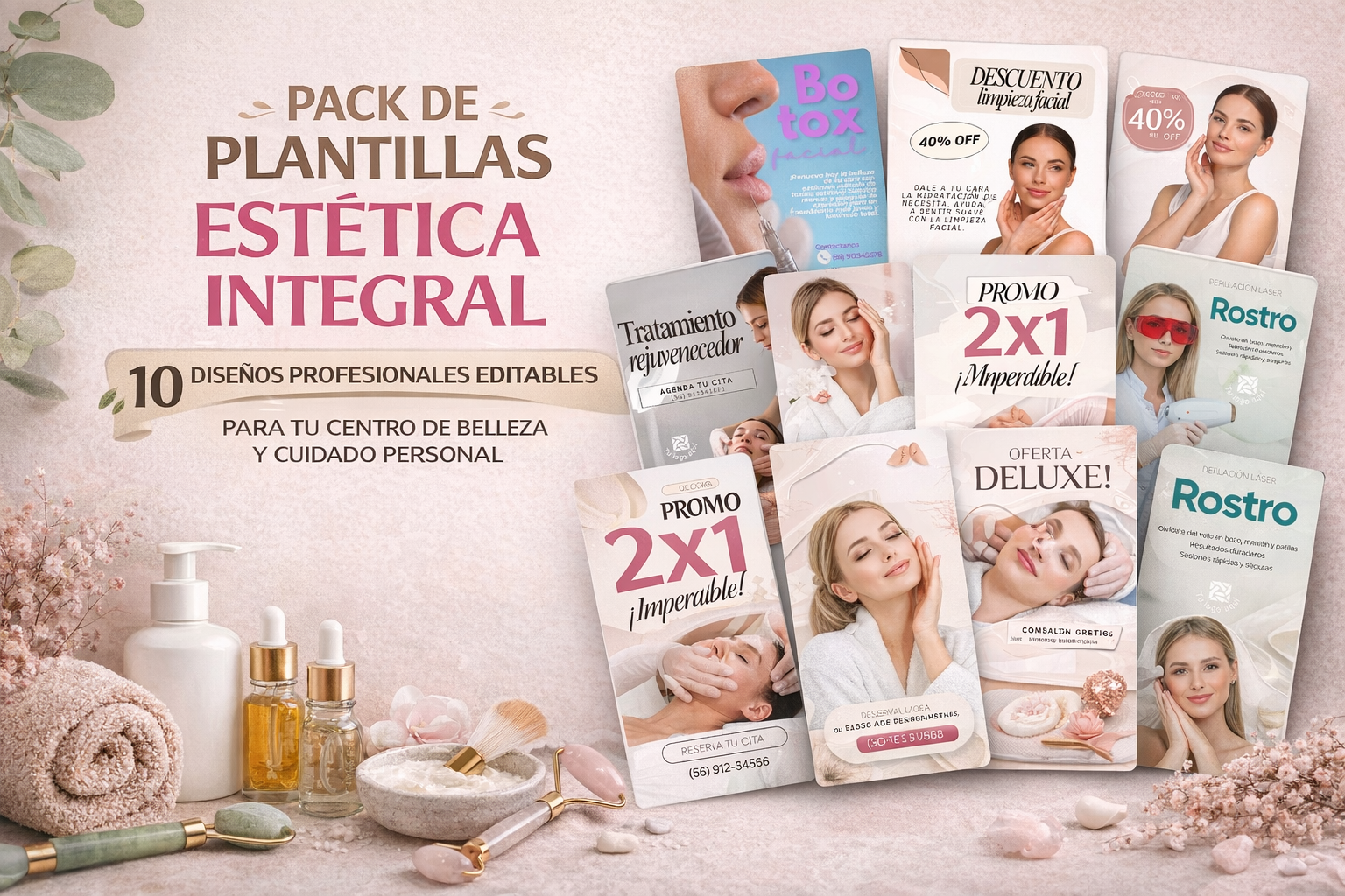 Pack 10 Plantillas Profesionales para Estética Integral – Belleza y Cuidado Personal