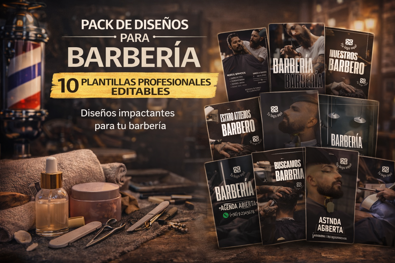 Pack 10 Plantillas Profesionales para Barberías – Listas para Publicar