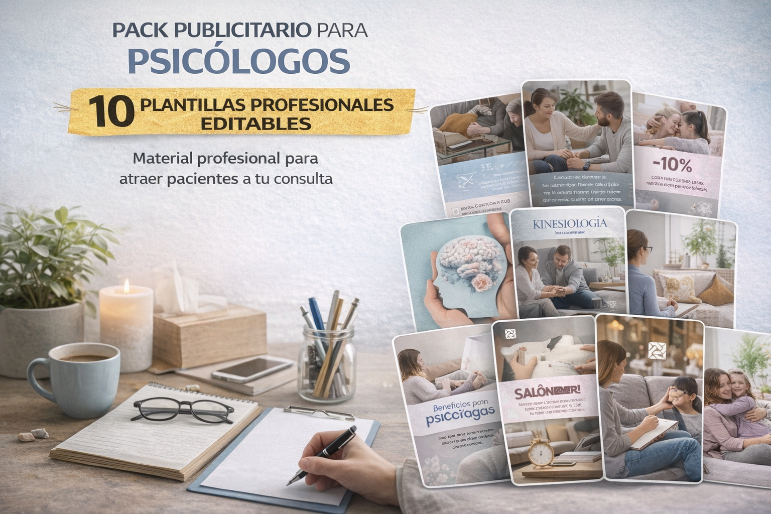 Pack 10 Plantillas Profesionales para Psicólogos – Listas para Publicar